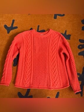 Madewell Coral Cable-Knit Crewneck Sweater